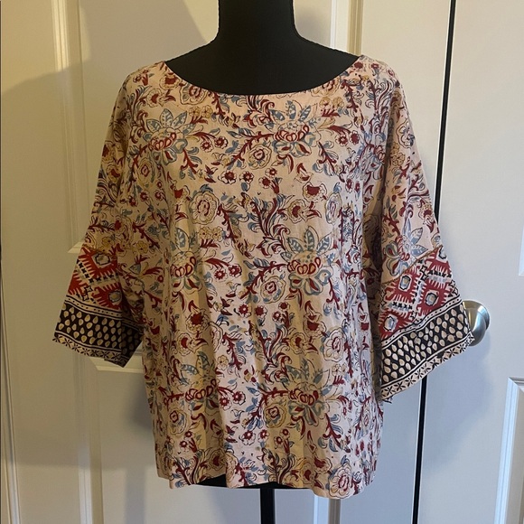 Pure Jill Tops - Pure Jill Organic Cotton Floral Patterned Boho Oversized Blouse Top